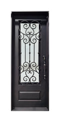 Hand-Forged Scrollwork Wrought Iron Single Entry Door with Kick Panel