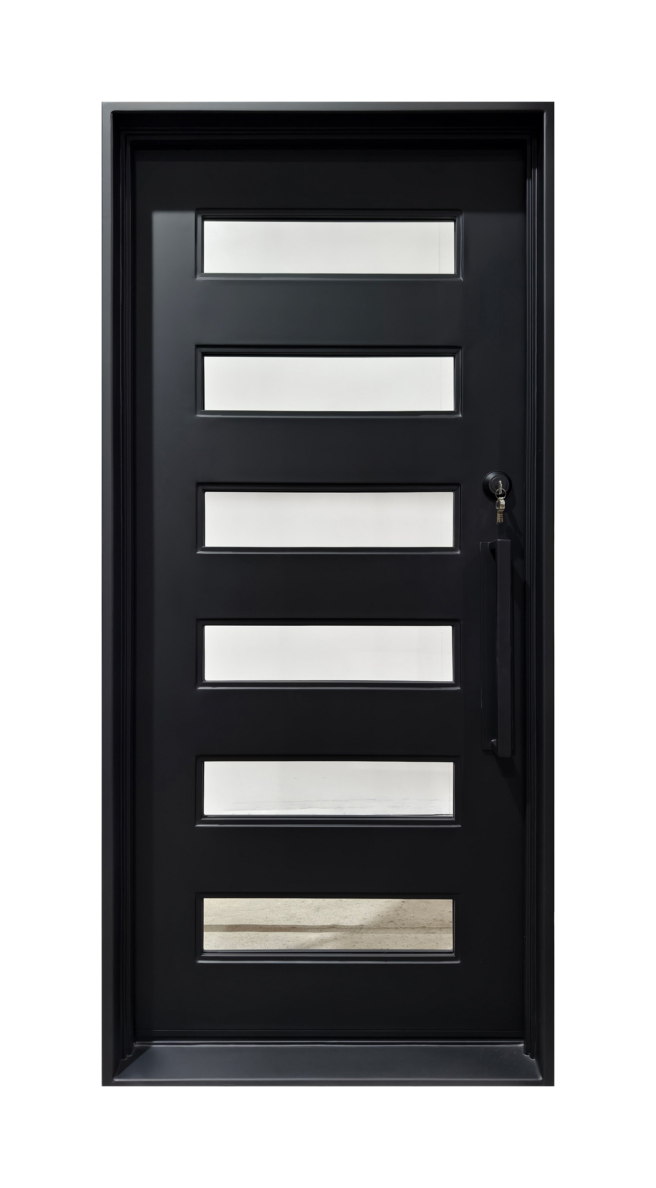 Modern Horizontal Slat Wrought Iron Single Entry Door