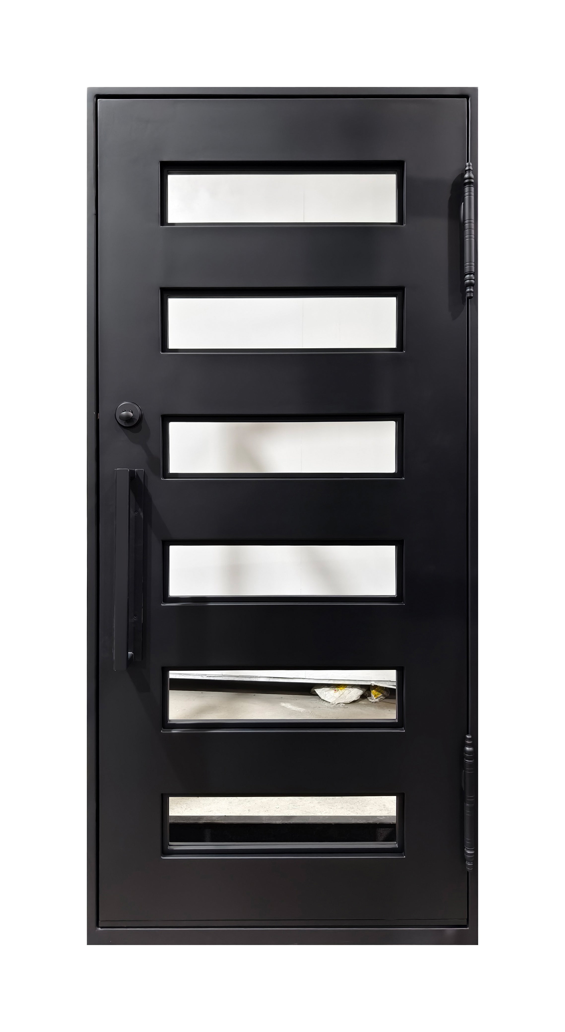 Modern Horizontal Slat Wrought Iron Single Entry Door