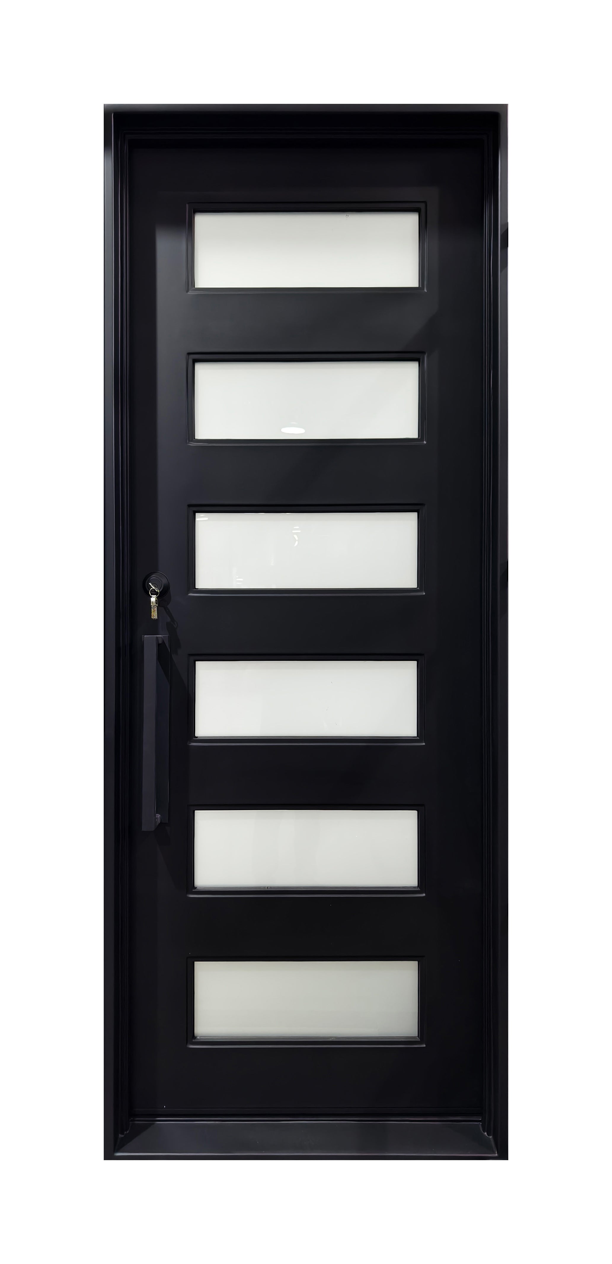 Modern Horizontal Slat Wrought Iron Single Entry Door