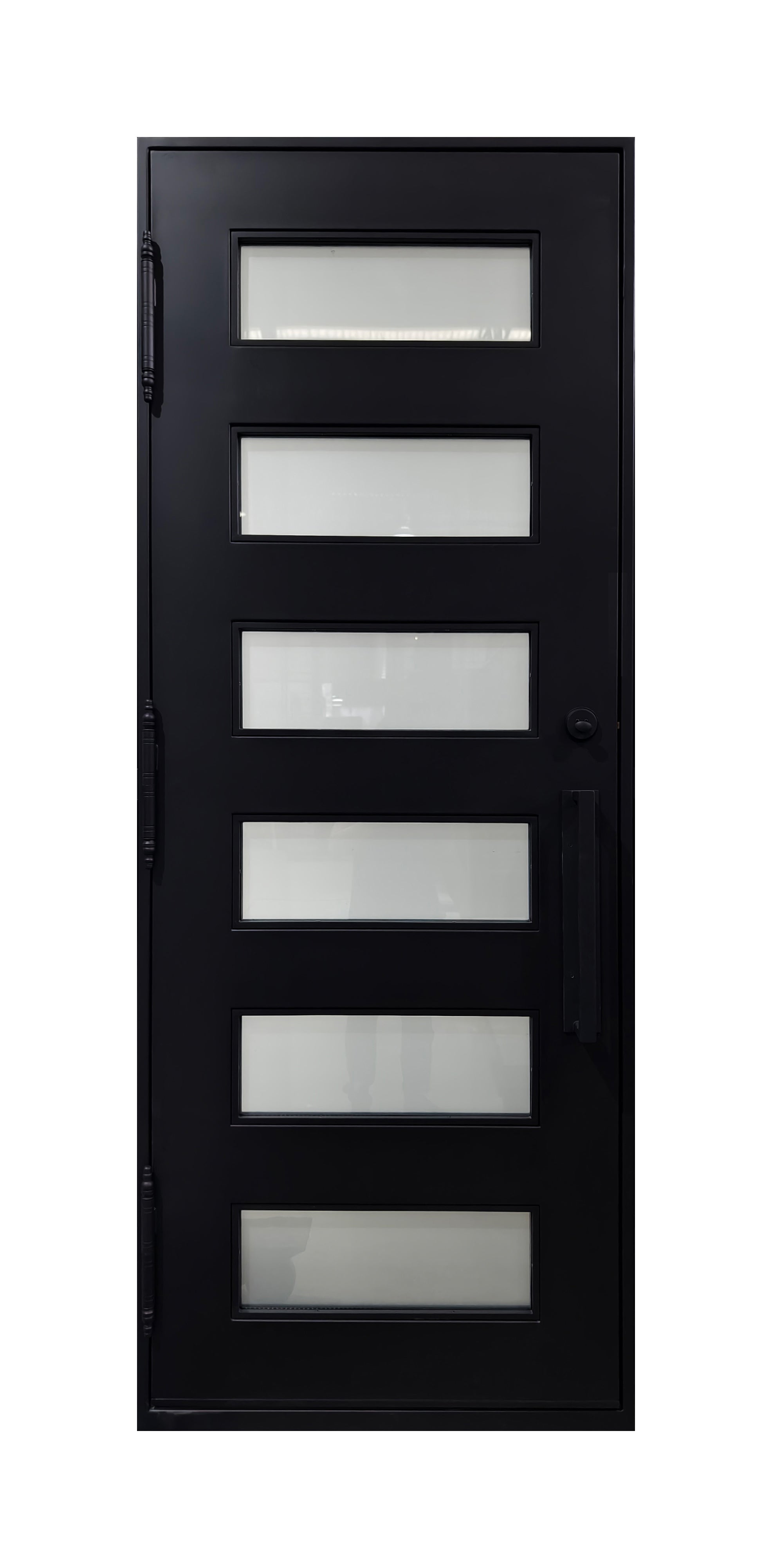 Modern Horizontal Slat Wrought Iron Single Entry Door