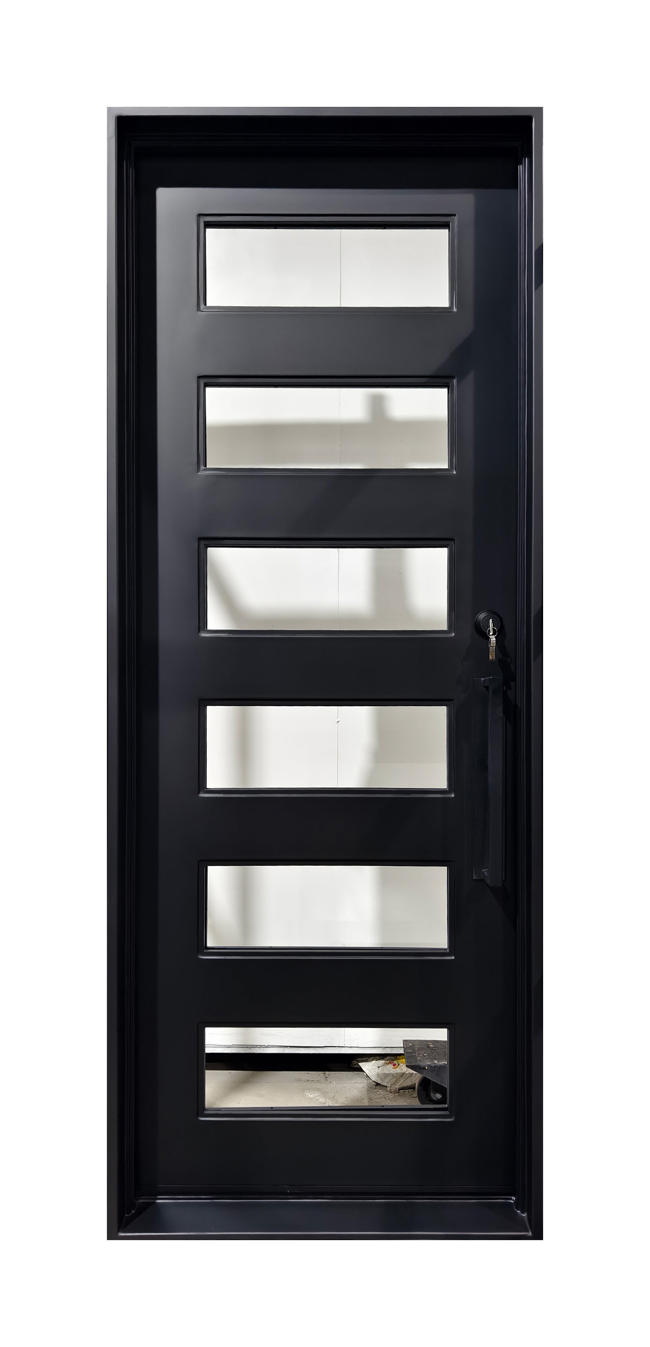 Modern Horizontal Slat Wrought Iron Single Entry Door