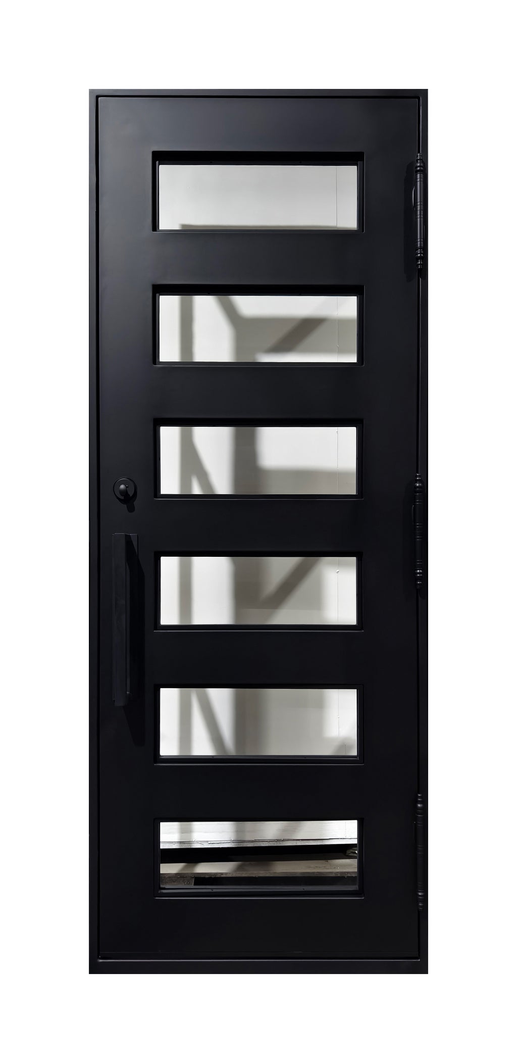 Modern Horizontal Slat Wrought Iron Single Entry Door