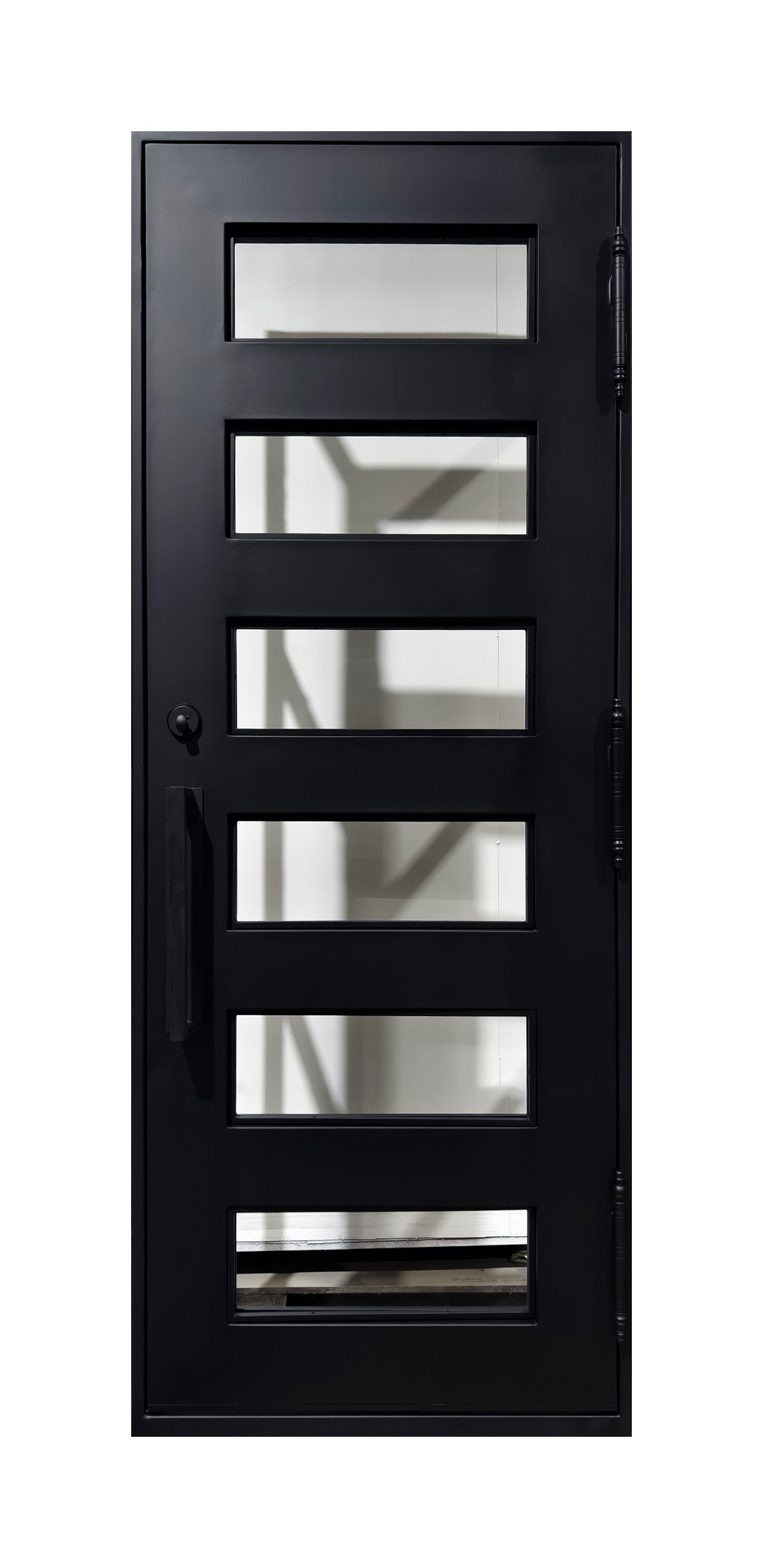 Modern Horizontal Slat Wrought Iron Single Entry Door