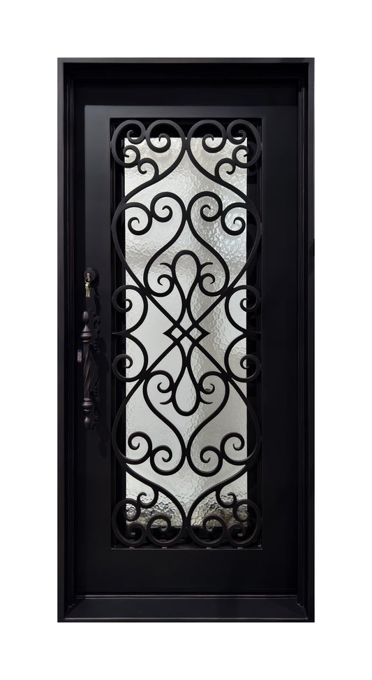 Hand-Forged Scrollwork Wrought Iron Single Entry Door