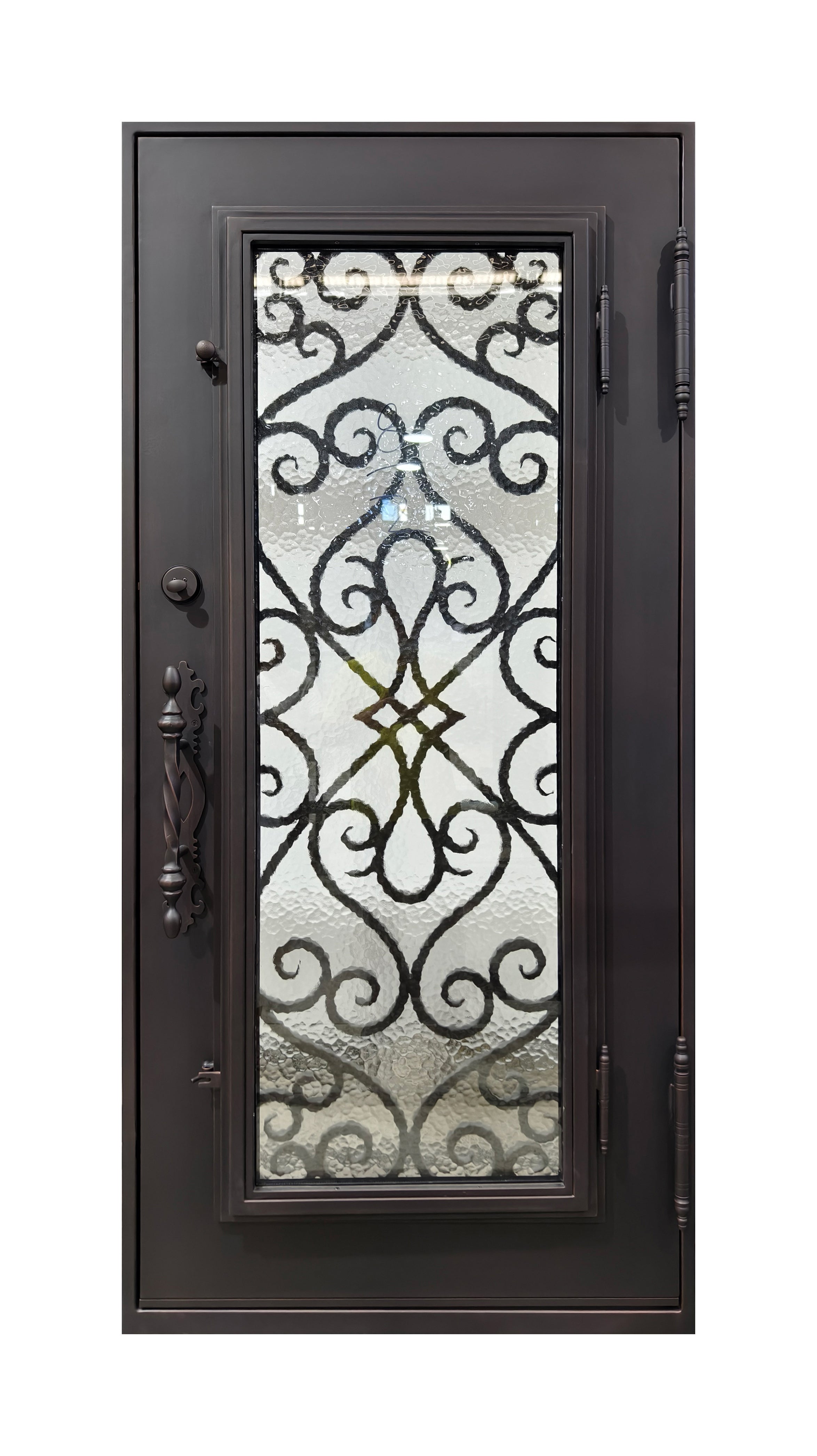 Hand-Forged Scrollwork Wrought Iron Single Entry Door