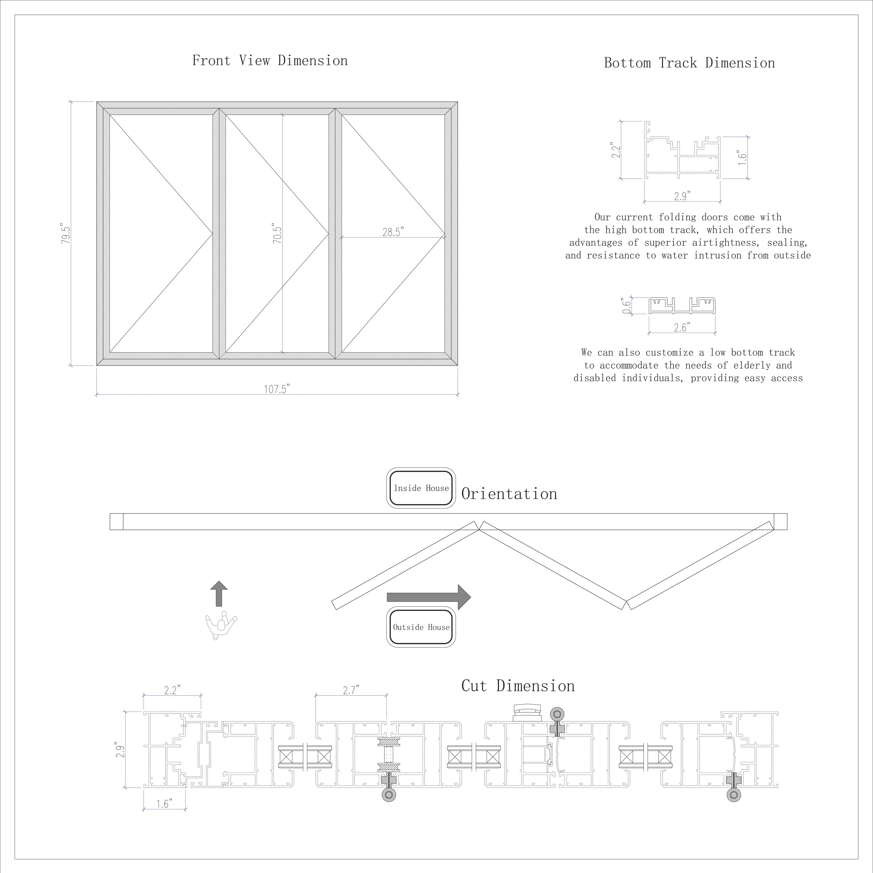 Aluminum Folding Door 108" x 80" Black