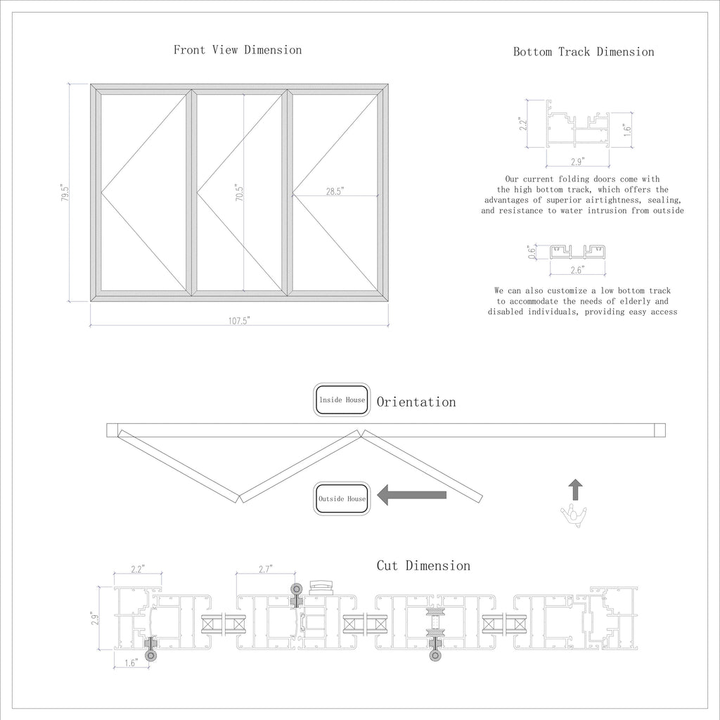 Aluminum Folding Door 108"x80" Black