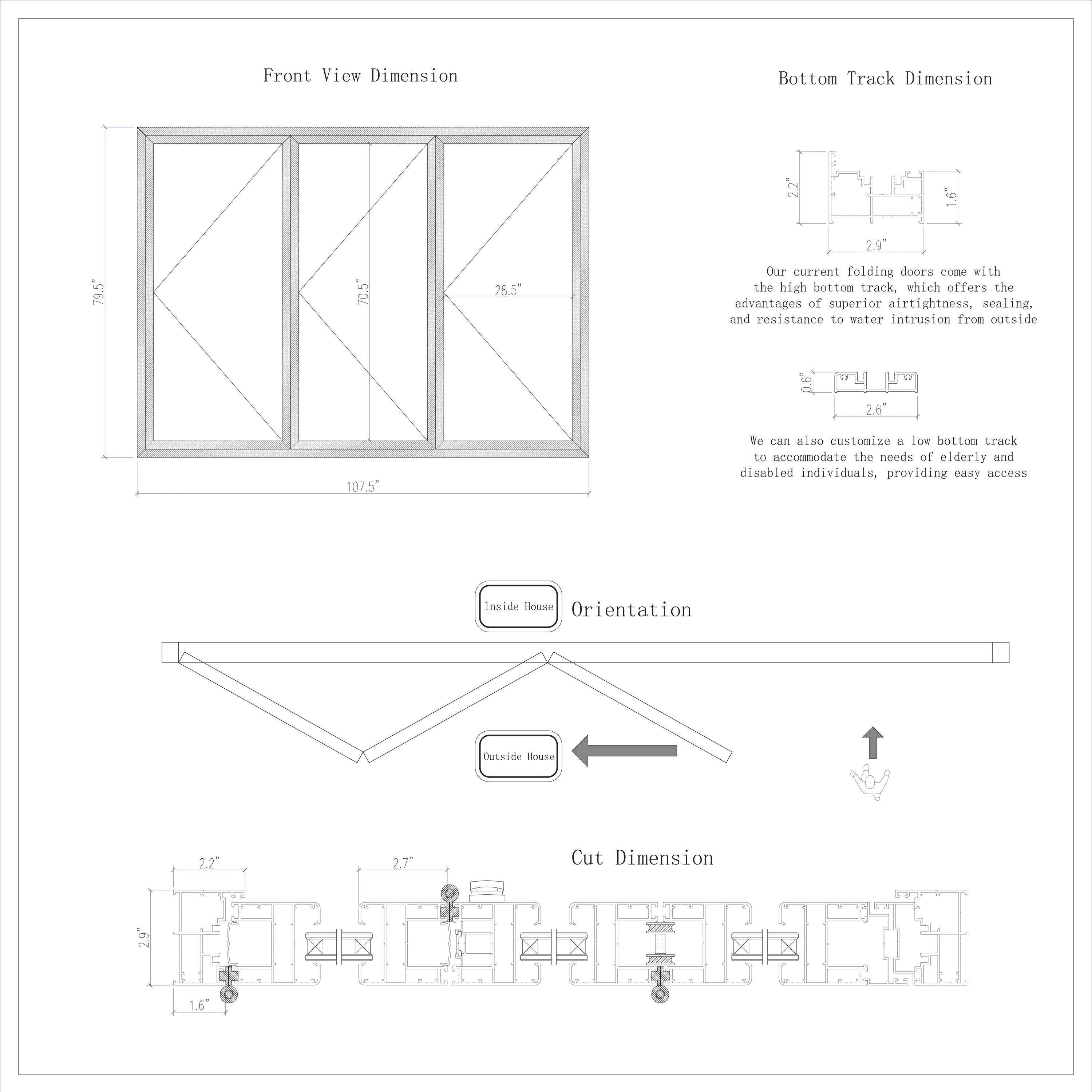 Aluminum Folding Door 108"x80" Black