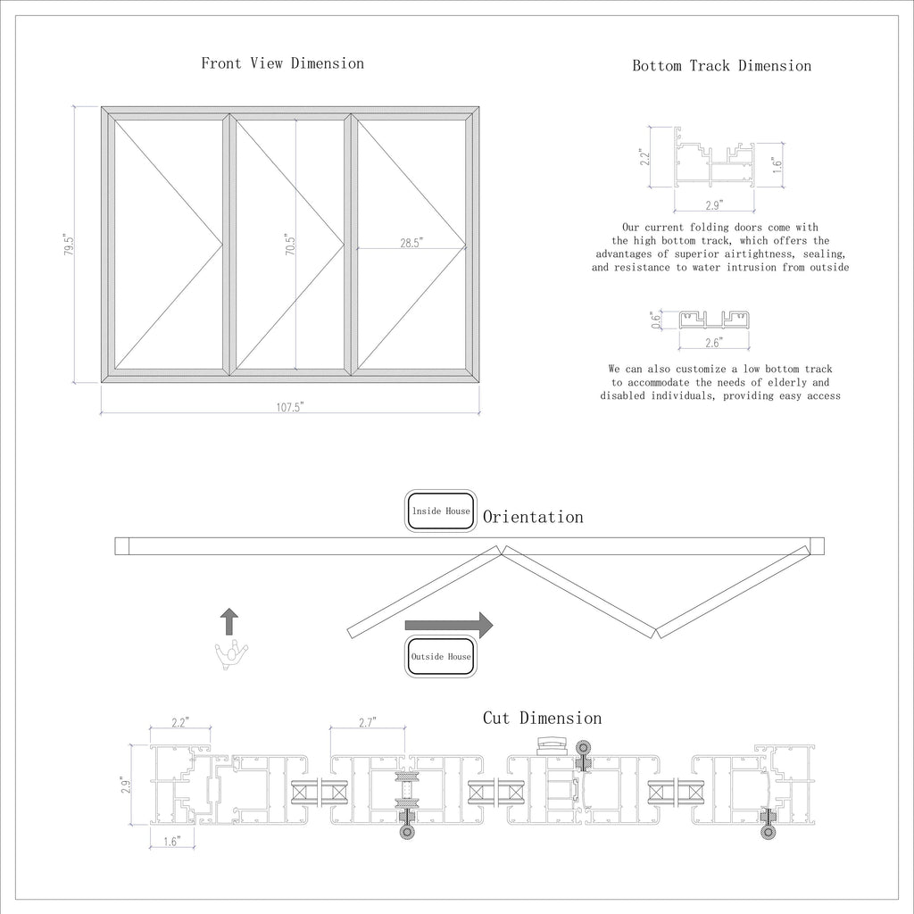 Aluminum Folding Doors 108x80 White