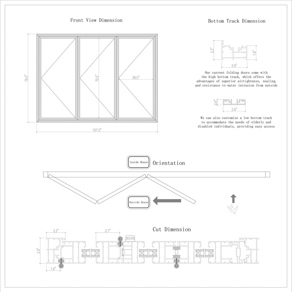 Premium 108" x 80" White 3-Panel Folding Door