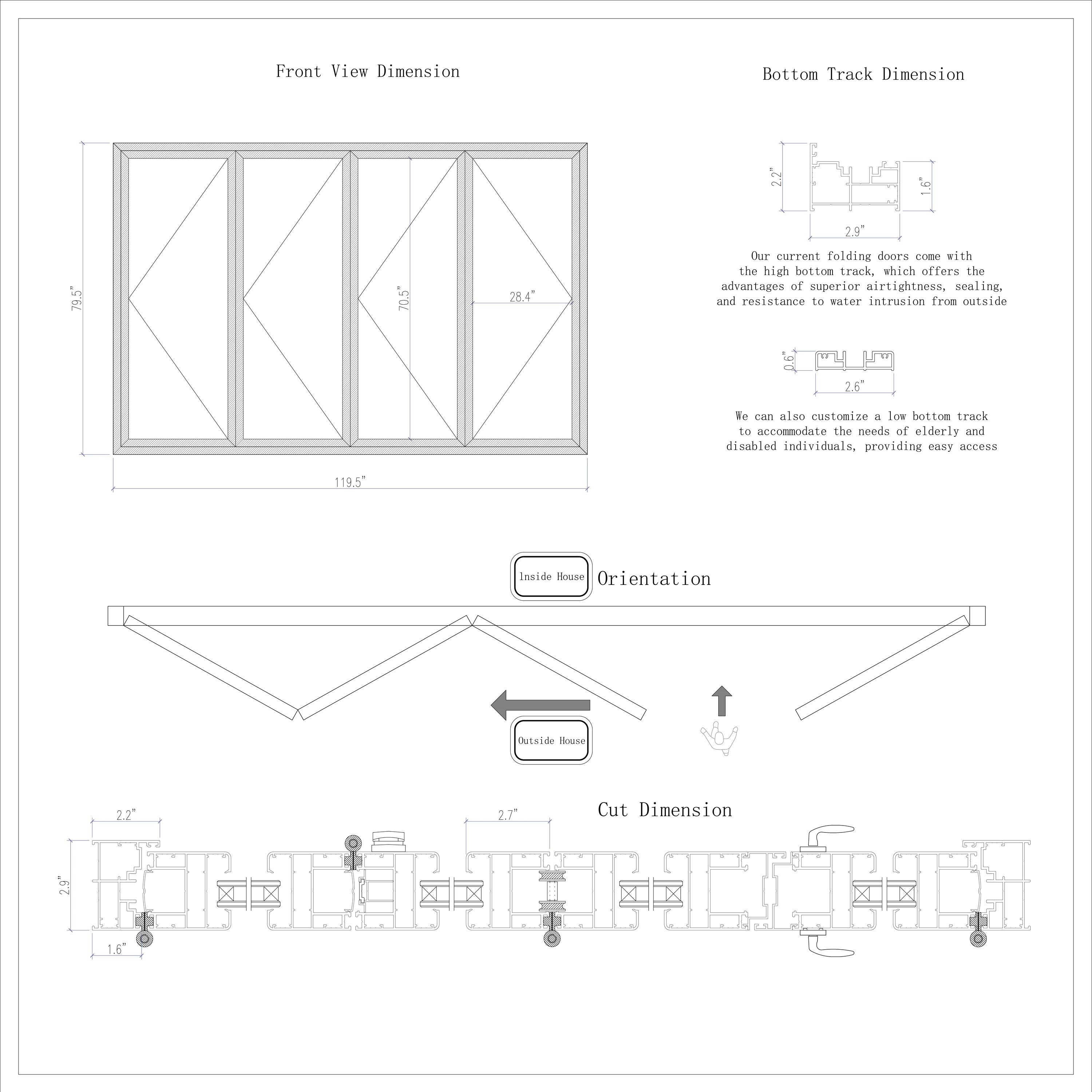 Aluminum Folding Door 120" x 80" 4 Panels