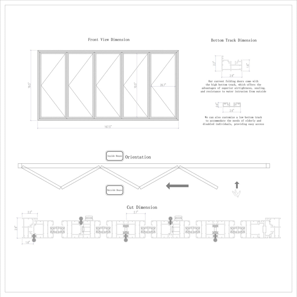 5 Panel Black Aluminum Folding Door