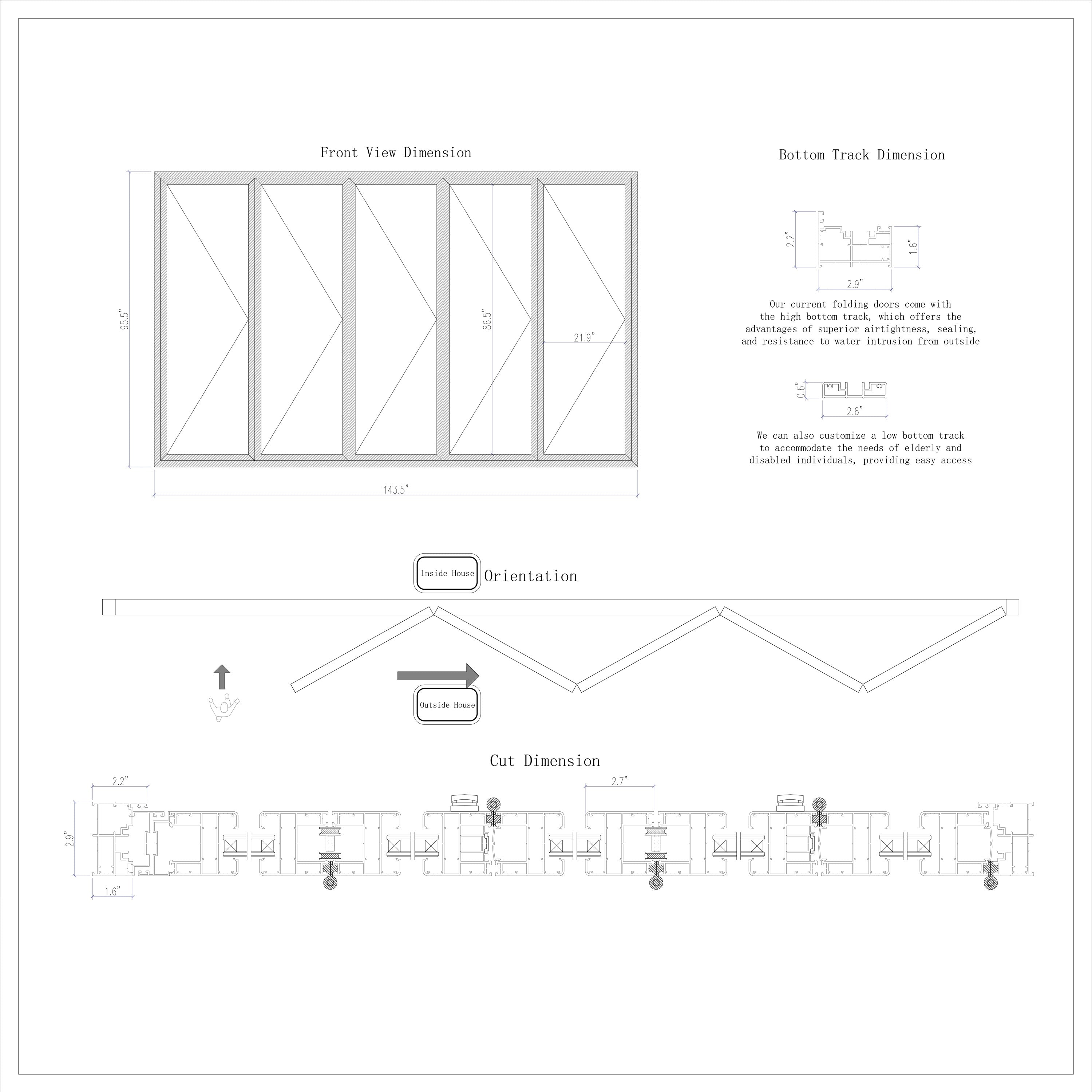 White Aluminum 5 Panels Folding Door