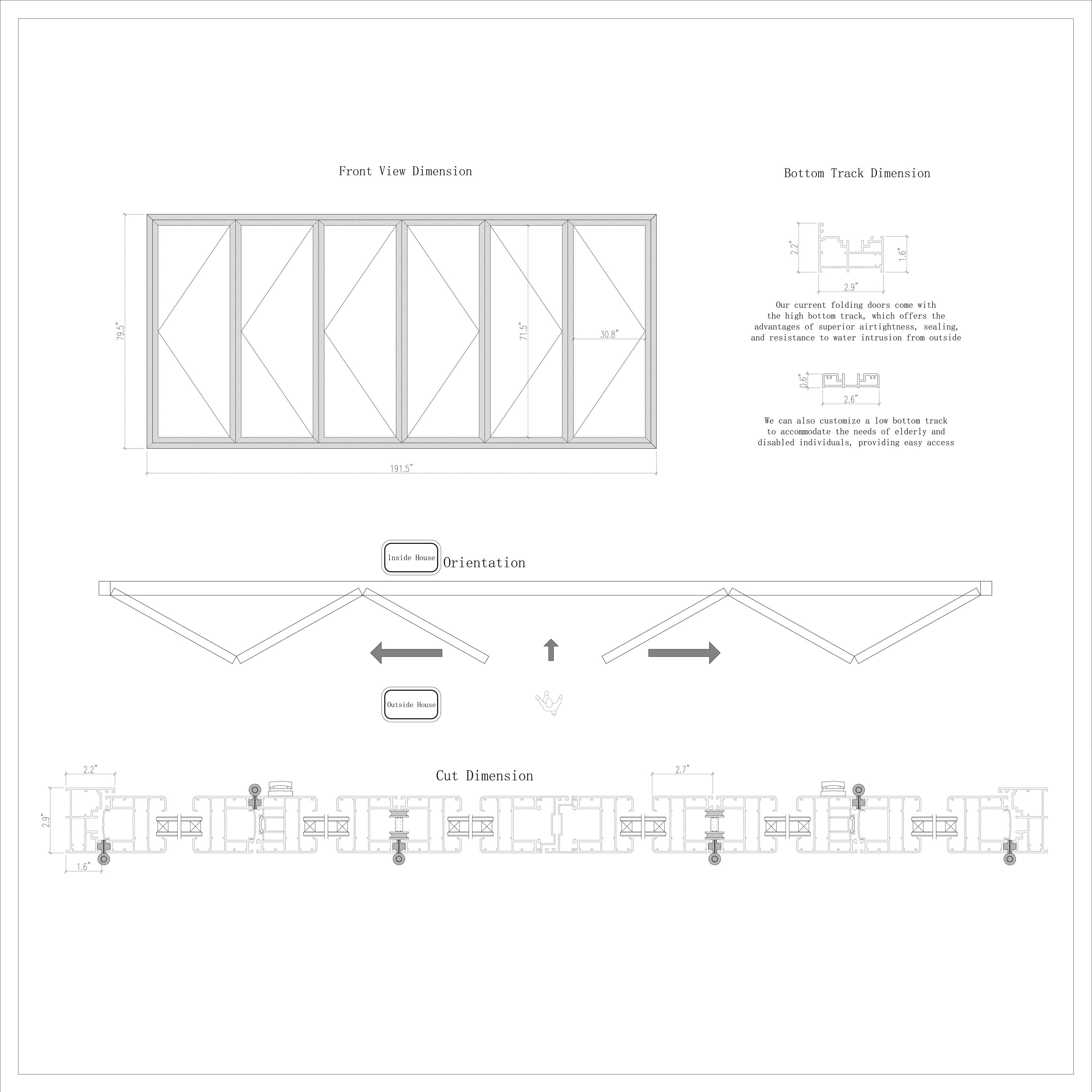 6 Panels Aluminum Folding Door Black