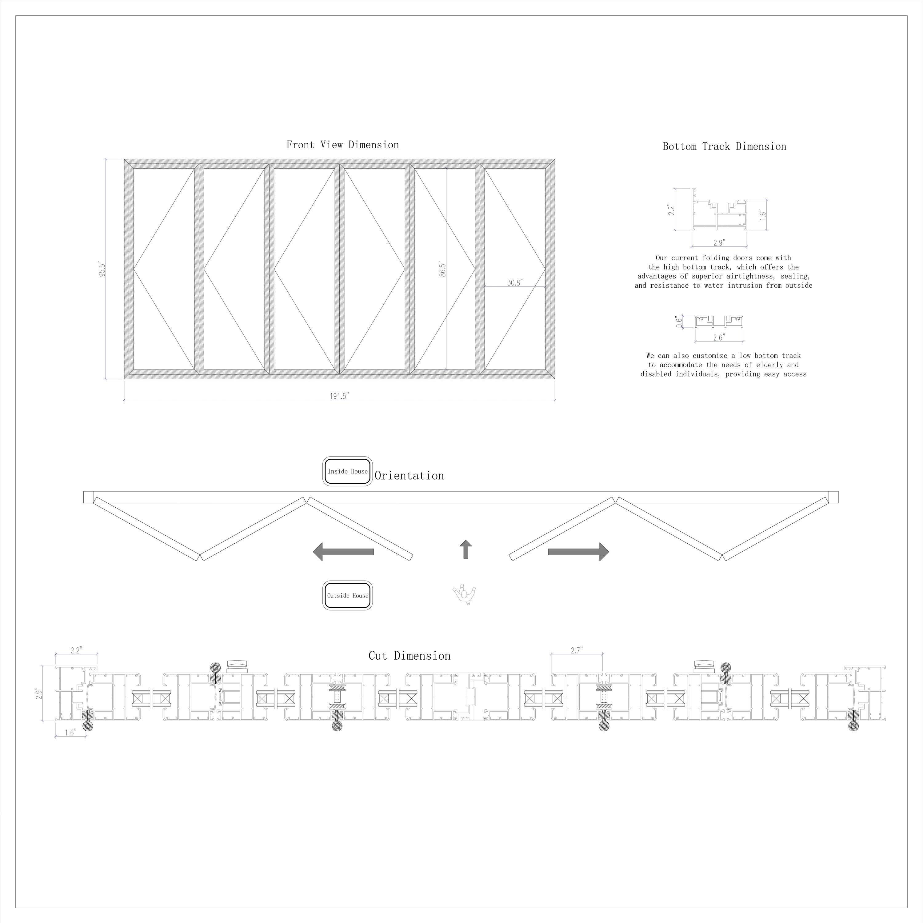192" x 96" 6-Panel Black Folding Door