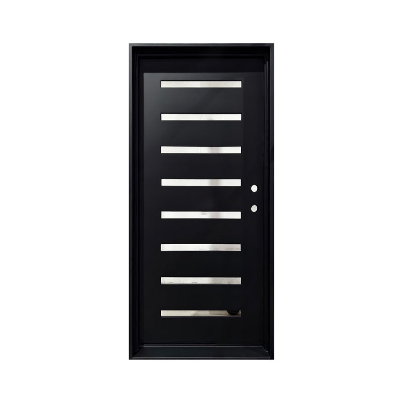 Modern Horizontal Panel Iron Entry Door