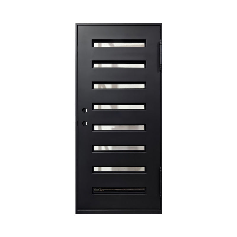 Modern Horizontal Panel Iron Entry Door