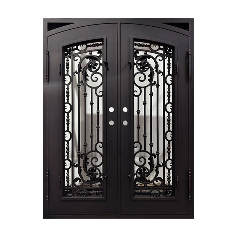 Model #C025 – Double Eyebrow Arch Iron Entry Door (Square Frame) Left Hand Swing