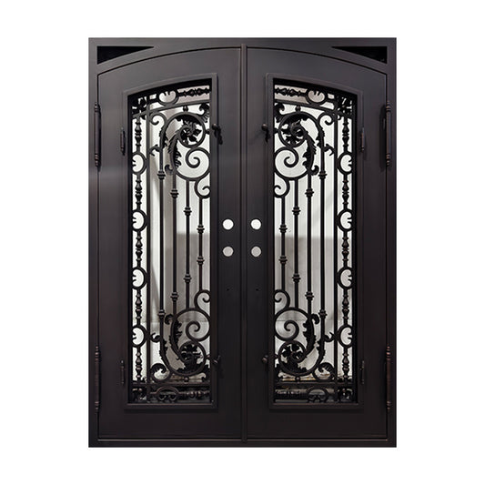 Model #C025 – Double Eyebrow Arch Iron Entry Door (Square Frame) Left Hand Swing