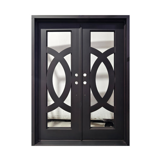 Model #C030 – Modern Full Lite Frosted Glass Iron Entry Door Right Hand Swing