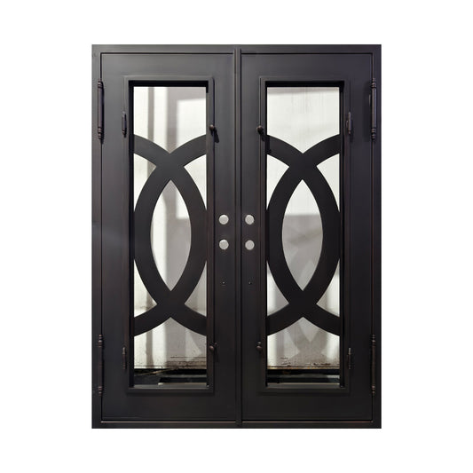 Model #C030 – Modern Full Lite Frosted Glass Iron Entry Door Right Hand Swing