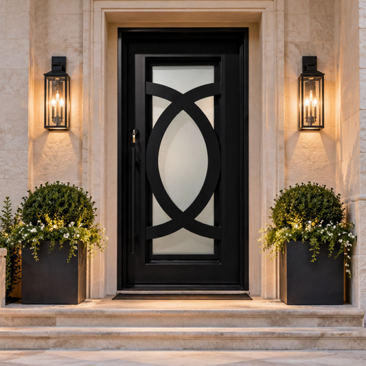 Modern Geometric Wrought Iron Single Entry Door