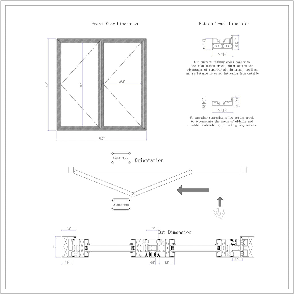 72" Black Aluminum Folding Door