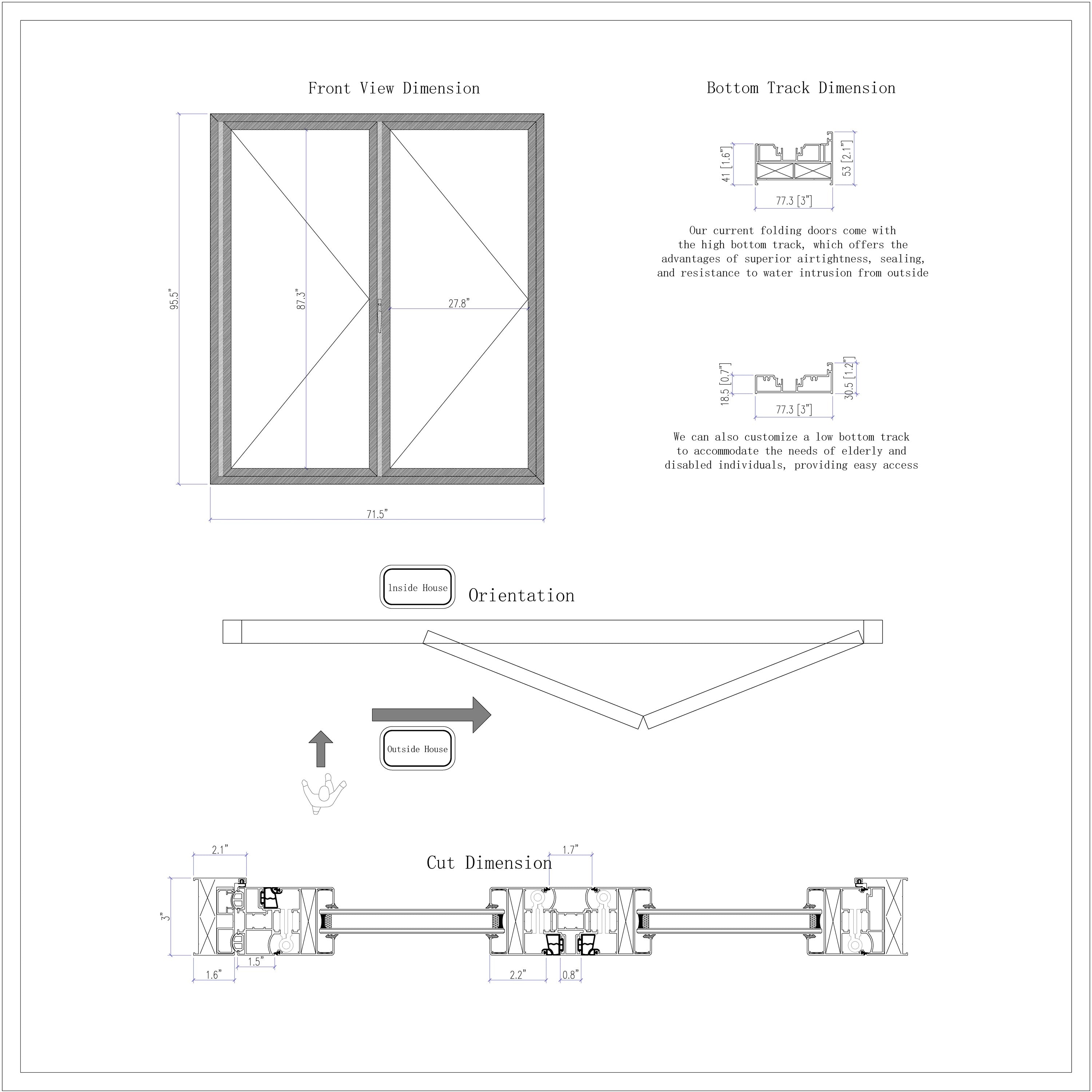 Aluminum Folding Door 72" x 96" Black